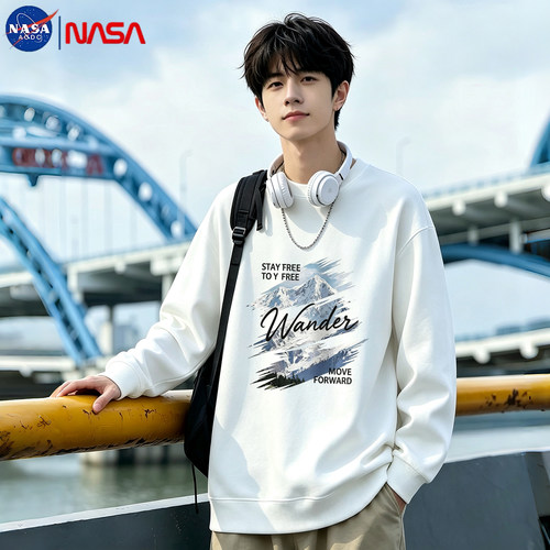 NASA联名卫衣男2026新款圆领套头学生加绒加厚长袖潮牌上衣打底衫