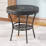 阳台休闲小圆桌子藤编钢化玻璃茶几简约现代圆形家用喝茶桌椅组合