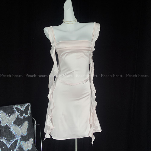 小千金缎面露背春夏飘带气质