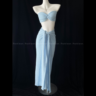 【Peach heart】海岛度假沙滩裙性感抹胸背心包臀裙两件套装拍照