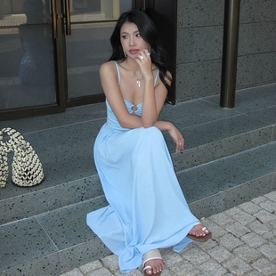 【Peach heart】2/1新品 南法度假小众设计镂空连衣裙大摆吊带裙