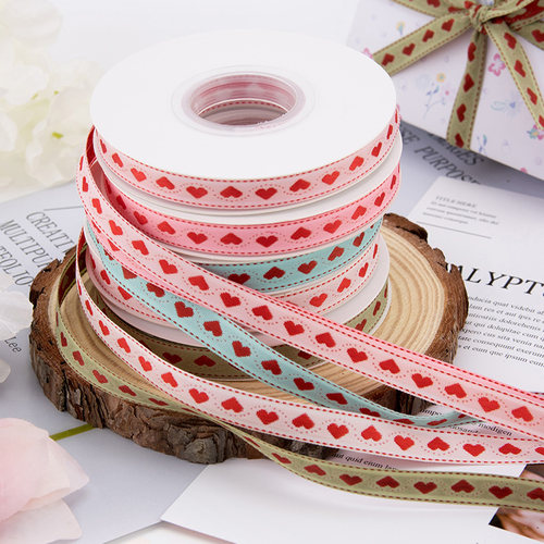 七夕情人节丝带涤纶刺绣心连心 新款提花丝带 鲜花蛋糕礼品盒包装