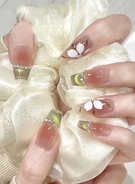 绿精灵冰花高级纯手工猫眼穿戴高端光疗美甲可拆卸手绘气质显白