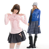 ziziFei秋冬季 女 显瘦针织打底衫 美式 设计感蝴蝶结图案半高领修身