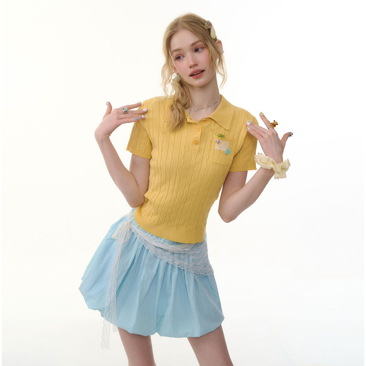 ziziFei夏季美式紧身设计感修身显瘦短款上衣polo领针织短袖t恤女