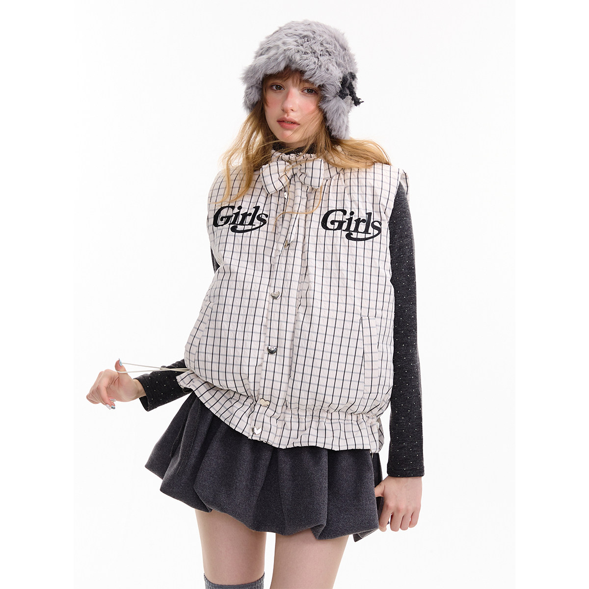 ziziFei秋冬新款美式设计感字母刺绣显瘦加厚格子棉服马甲外套女,女装/女士精品,马夹,淘宝优惠券,粉丝福利购,淘宝优惠卷