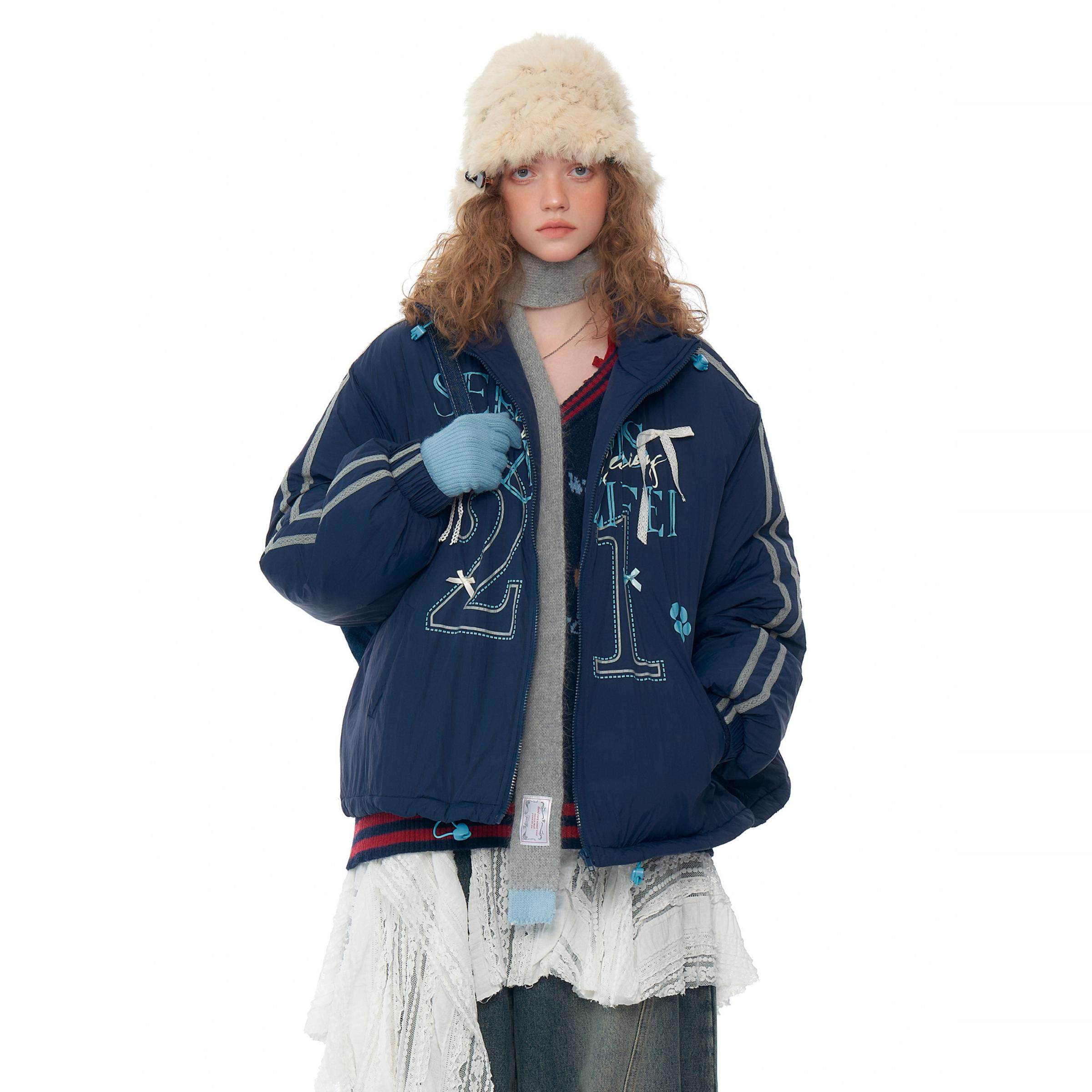 ziziFei秋冬新款美式复古设计感深蓝色运动风加厚棉衣棉服外套女,女装/女士精品,短外套,淘宝优惠券,粉丝福利购,淘宝优惠卷