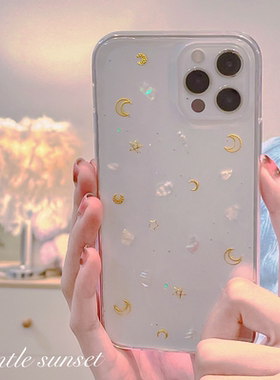 ins简约贝壳星星月亮适用苹果16 15 14promaax滴胶软壳iPhone13 12mini闪粉11pro xsmax手机壳8p se3保护套7p