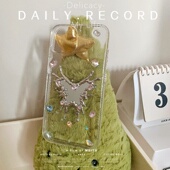 ins高级闪钻爱心蝴蝶镜子适用苹果16 11pro滴胶xsmax软壳8p保护套XR女 闪粉12 15promax手机壳iPhone14 13新款