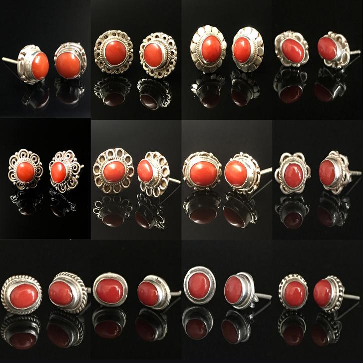 尼泊尔手工宝石民族风纯银女耳钉