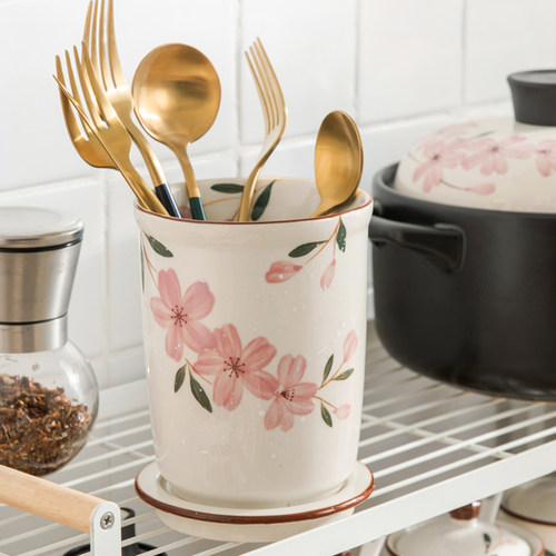 日式樱花筷子筒陶瓷收纳家用沥水