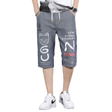 夏季新款流行时尚印花牛仔短裤男休闲七分裤XZ313B-1-NZ811，男装休闲裤，星座313B-2