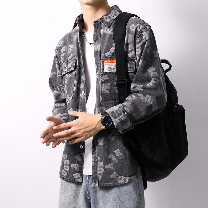 CY959-P65 春秋季加厚纯棉日系男士宽松休闲牛仔衬衣XZ313B-1图片