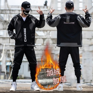 秋冬新款套装男加绒加厚休闲运动潮流两件套XZ313B-1-A80107-P100图片