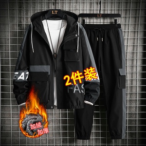 秋冬新款工装男潮流休闲加绒加厚套装XZ313B-1-A80115-P105图片
