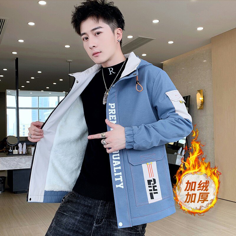 夹克男秋冬季派克服男士加绒加厚时尚连帽外套XZ313B-1-R1202-P70图片