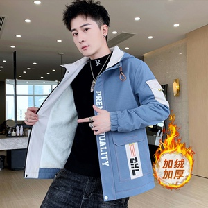 夹克男秋冬季派克服男士加绒加厚时尚连帽外套XZ313B-1-R1202-P70图片