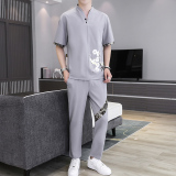 2021主推大货中国风短袖男士大码汉服休闲套装XZ313B-1-TZ888-P50，男装休闲套装，星座313B-2
