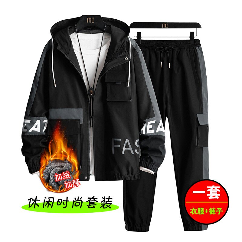 秋冬新款工装男帅气休闲加绒加厚套装两件套XZ313B-1-A80115-P105图片