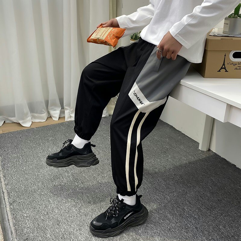 新款港风休闲裤男宽松时尚潮流束脚九分裤XZ313B-1-K5003-P40,男装休闲裤,星座313B-2
