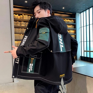 夹克男秋季新款潮流ins男士时尚连帽工装外套XZ313B-1-JK1202-P60图片