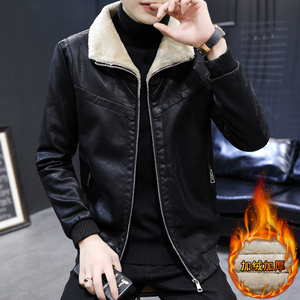 秋冬加绒皮衣青年机车服帅气皮夹克外套男XZ313B-1- A001-P120图片
