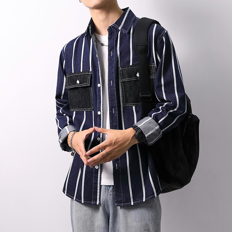 CY955-P65 主推秋季新款加厚高品质男士日系宽松牛仔衬衣XZ313B-1图片