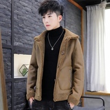 双面穿青年外套男颗粒绒短款毛呢大衣秋冬新款潮M187-P120，男装毛呢大衣，星座313B-2