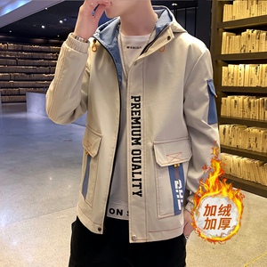 夹克男秋冬季新款男士加绒加厚时尚连帽外套XZ313B-1-R1202-P70图片