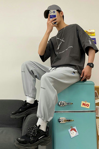 2021新款港风休闲裤男时尚宽松九分裤XZ313B-1-K5005-P40图片