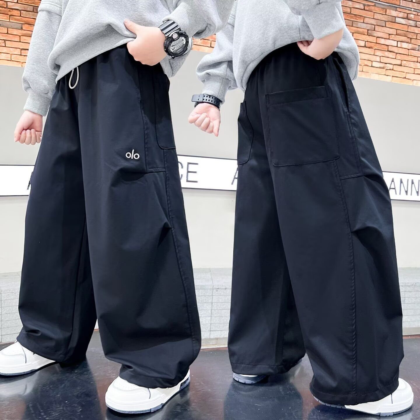 潮牌男童裤子春秋新款中大童宽松百搭休闲长裤男孩秋装阔腿工装裤