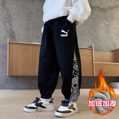 奥莱秋冬新款儿童加绒卫裤童装加厚休闲裤儿童保暖长裤中大童纯棉