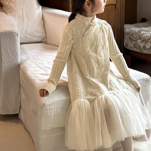 女童连衣裙2026新款女孩中式旗袍盘扣新年衣服儿童加绒背心公主裙