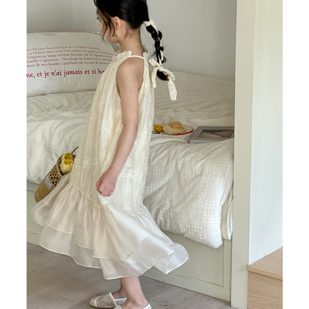 女童夏装连衣裙2025新款洋气女孩无袖背心裙夏季女大童吊带蕾丝裙