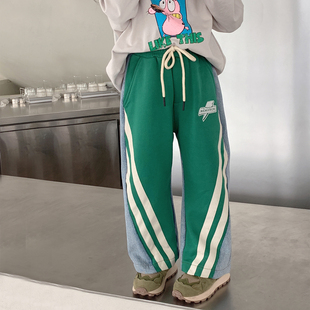 女童牛仔裤春装2026儿童女大童春秋款洋气拼接直筒宽松休闲潮裤子