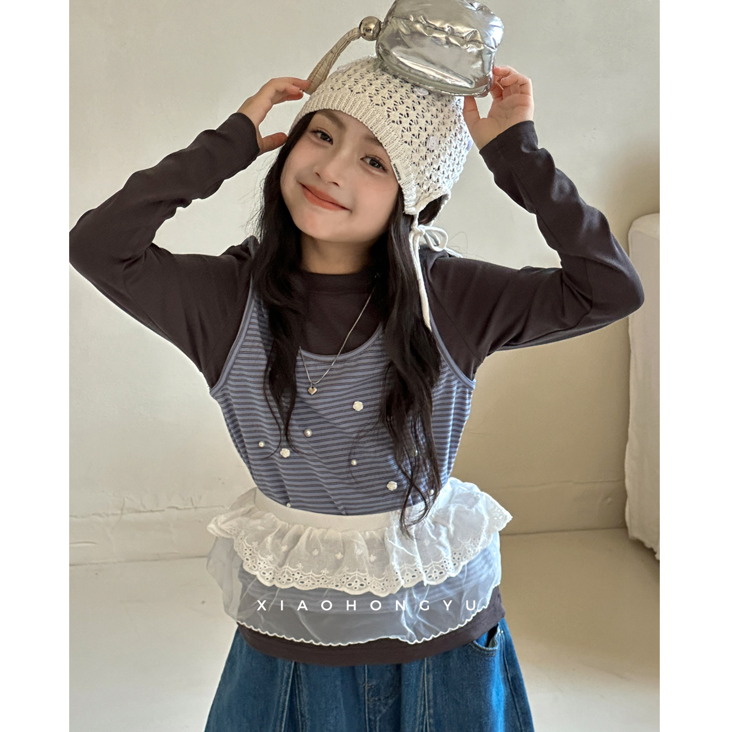 女童长袖T恤秋装初中生秋季假两件上衣女大童洋气时髦打底衫童装图片
