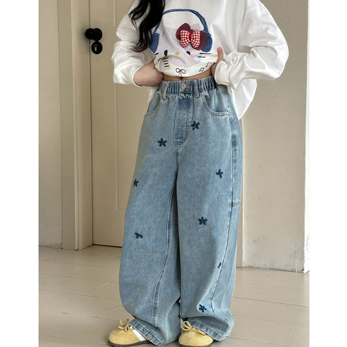女童裤子春秋款2026新款女大童春装牛仔裤儿童宽松休闲裤女孩长裤