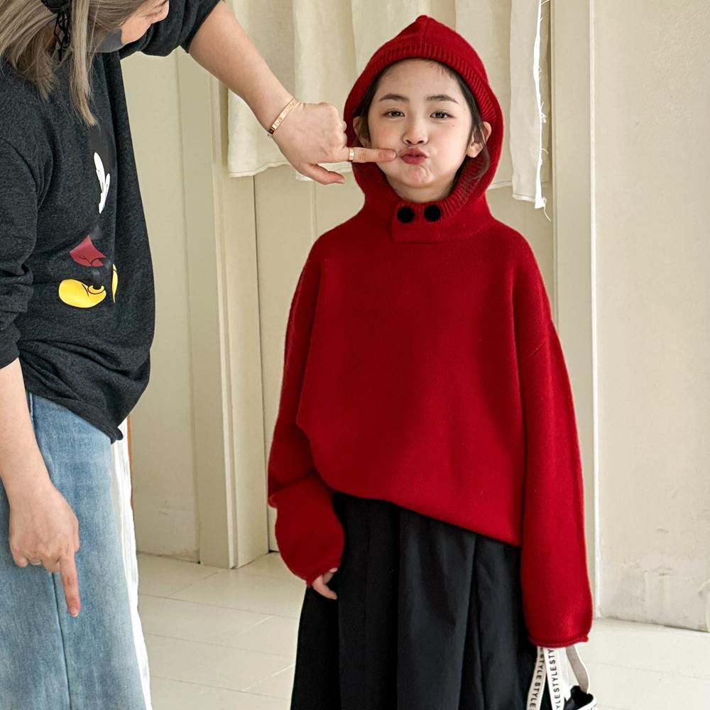 女童红色毛衣2025秋冬新款儿童新年战袍冬季男童羊毛混纺连帽上衣
