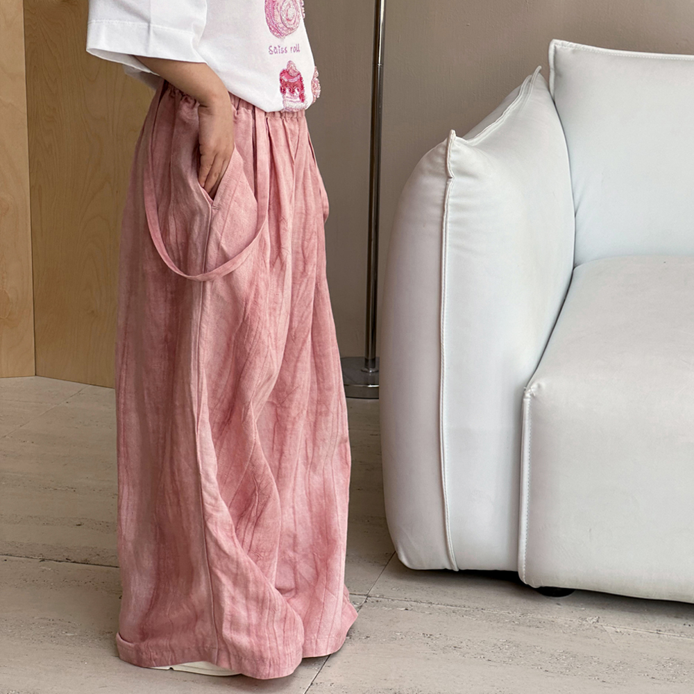 女童背带裤扎染直筒裤防蚊阔腿裤