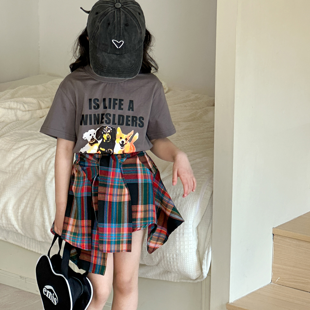 女童夏装套装2025新款儿童夏季短袖T恤女大童独特超好看格子裙子