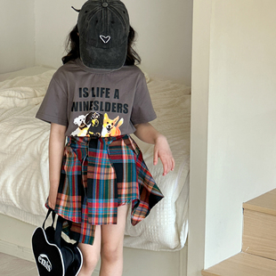 女童夏装套装2026新款儿童夏季短袖T恤女大童独特超好看格子裙子