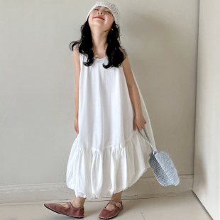 女童连衣裙2026新款儿童夏季白色超好看背心裙初中生女大童公主裙