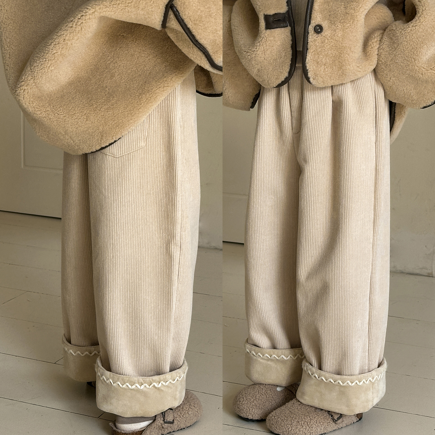 女童加绒裤子秋冬款2025新款儿童一体绒休闲裤女大童灯芯绒直筒裤