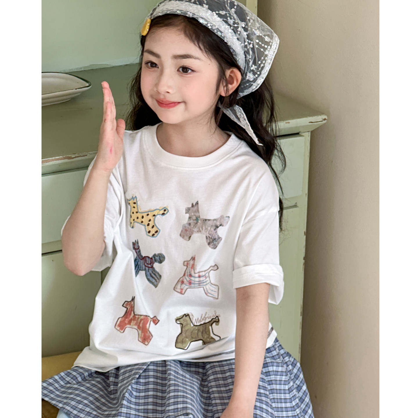 女童短袖T恤夏装2026新款初中生女孩卡通宽松上衣女大童韩国童装
