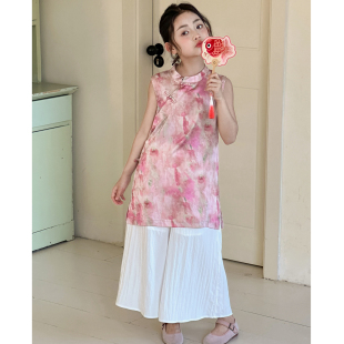 女大童国风套装夏装2026新款女童夏季无袖汉服上衣初中生薄款裤子