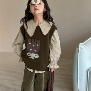 女童针织马甲中长款春秋款2026新款儿童洋气坎肩时髦背心秋装童装