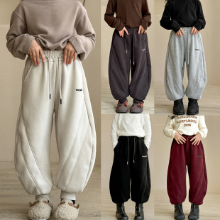 女童加绒裤子秋冬款韩版儿童宽松休闲洋气女大童一体绒镰刀香蕉裤