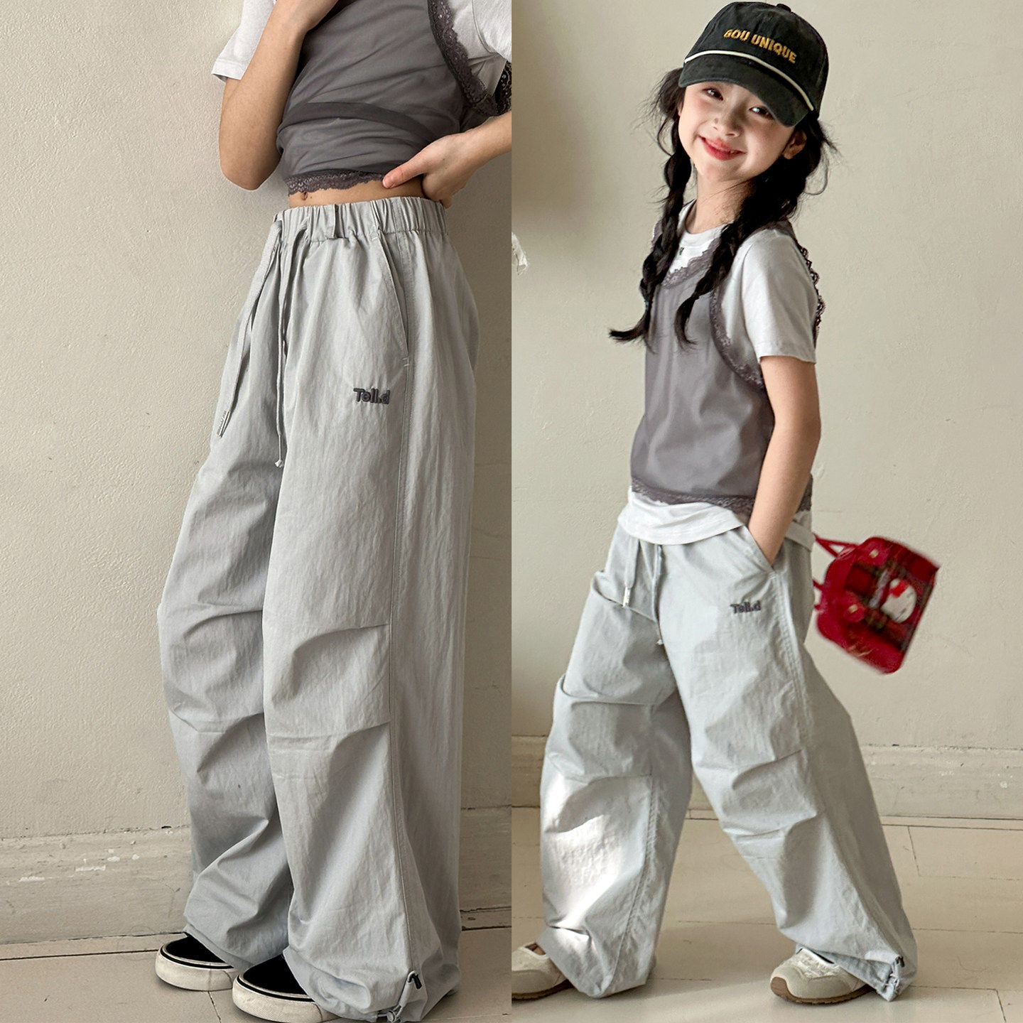 女童工装裤春秋款2026新款女大童春装运动裤初中生速干休闲阔腿裤