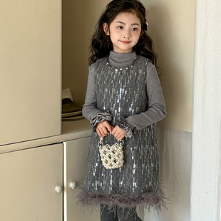 儿童加绒旗袍新中式 2026新款 女大童裙子两件套 拜年服冬装 女童套装