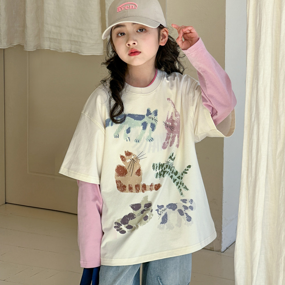 女童长袖t恤春秋款2026新款儿童秋装假两件女大童装女孩卡通上衣,童装/婴儿装/亲子装,T恤,淘宝优惠券,粉丝福利购,淘宝优惠卷